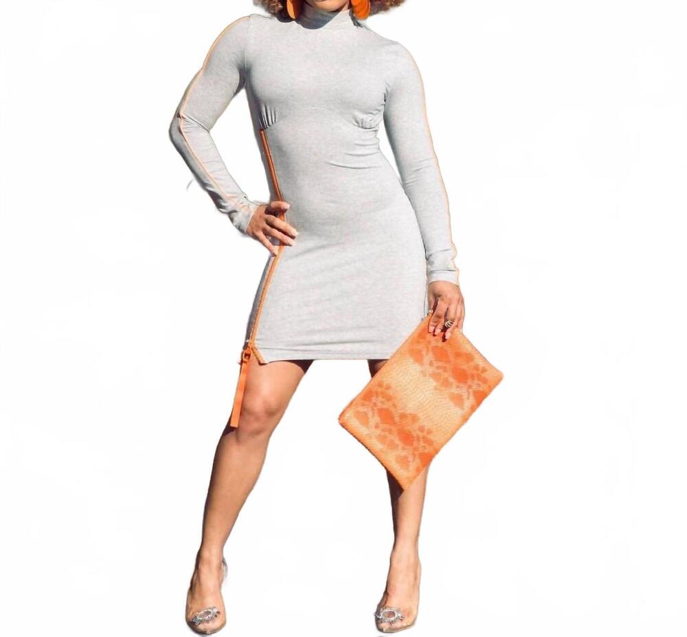 NEW CAPSULLE zippered mini dress in grey / orange
